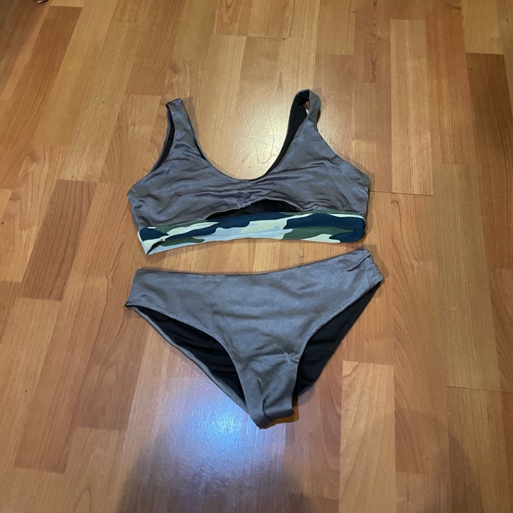 Army green metallic bikini